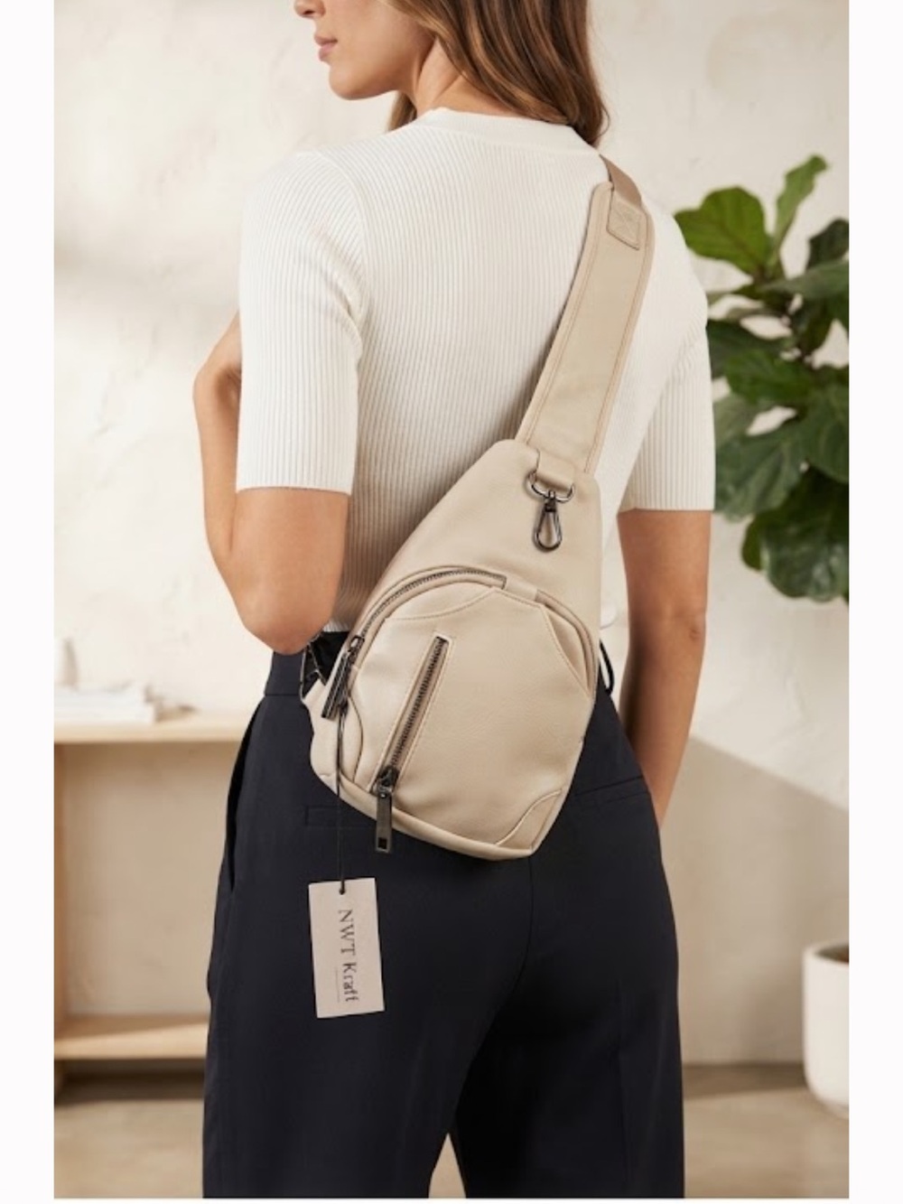 NWT Antik Kraft Cream Sling Backpack Minimalist Crossbody